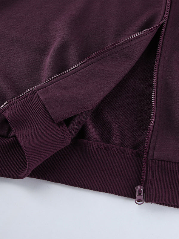 Athleisure Set For Active Women - Plum Hooded Zip-up Wide Leg Tracksuit - 2026 Spring Lounge & Yoga Wear