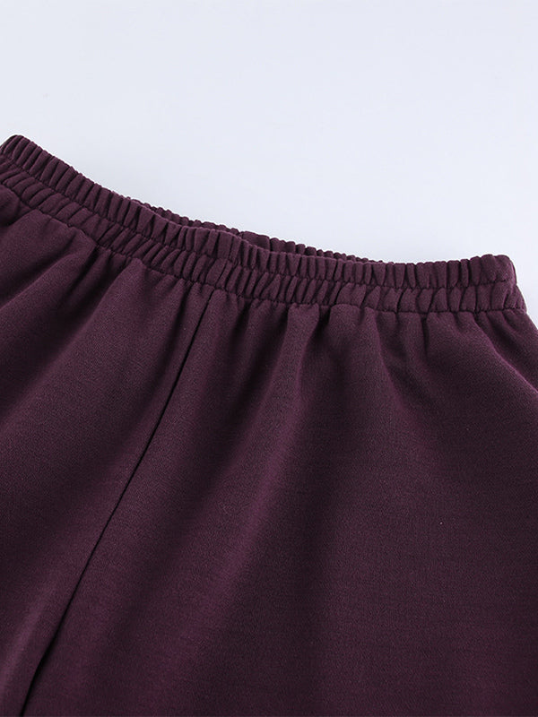 Athleisure Set For Active Women - Plum Hooded Zip-up Wide Leg Tracksuit - 2026 Spring Lounge & Yoga Wear