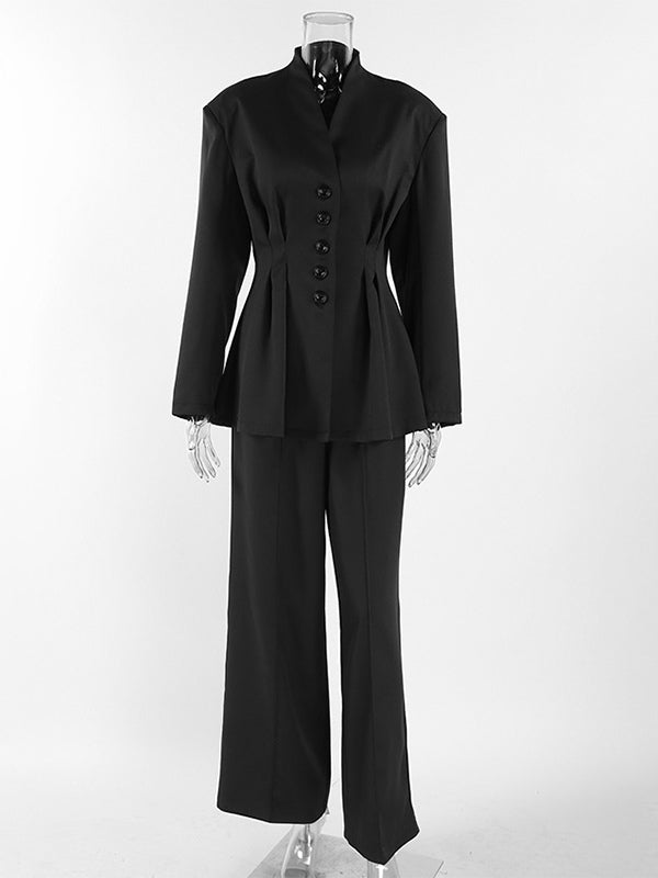Hourglass Blazer Set For Office Lady - Black Modern Pleated Cinched Waist Tailoring - 2026 Spring Workwear Suit