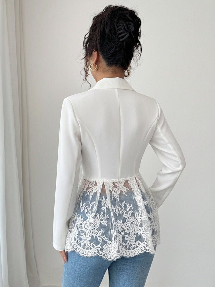 Lace Patchwork Women's Blazer Jacket - Sexy Sheer Hem Slim Fit - Spring Night Out Party Outerwear 2026