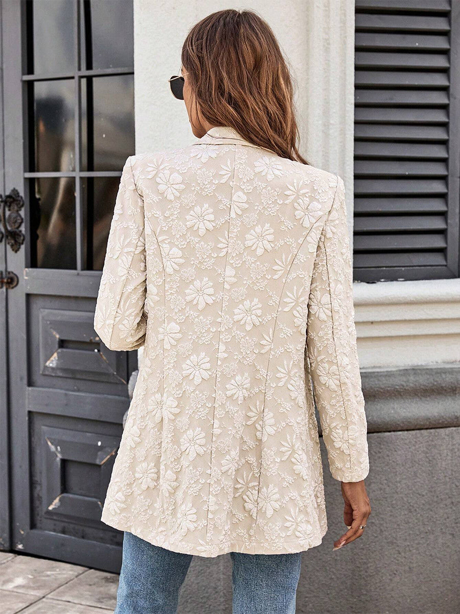 Floral Jacquard Women's Blazer - Elegant 3D Embossed Flower Single Button Regular Fit Jacket - Vintage Chic Spring Wedding Outerwear 2026