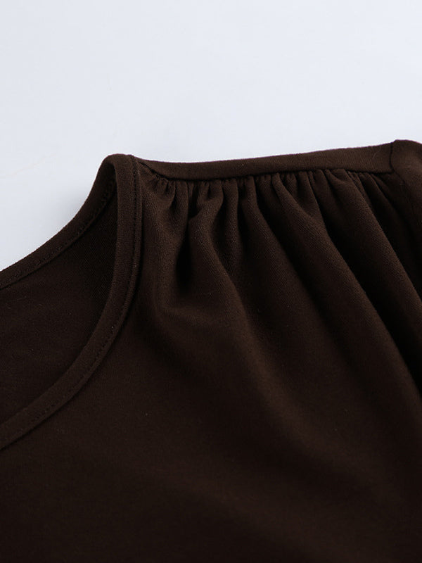 Chic Women's Coffee Bodycon Dress - Sexy Ruched Design Long Sleeve Mini Cut - Minimalist Spring Clubwear 2026