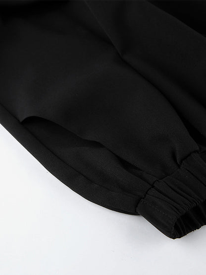 Sophisticated French Style Co-ord Set Women - Puff Sleeve Notch Collar Top Black Wide Leg Pants - Summer Workwear 2026