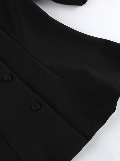Sophisticated French Style Co-ord Set Women - Puff Sleeve Notch Collar Top Black Wide Leg Pants - Summer Workwear 2026