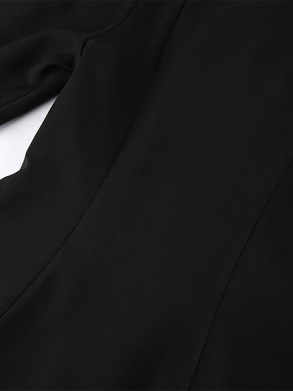 Sophisticated French Style Co-ord Set Women - Puff Sleeve Notch Collar Top Black Wide Leg Pants - Summer Workwear 2026