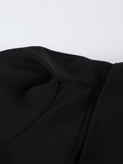 Sophisticated French Style Co-ord Set Women - Puff Sleeve Notch Collar Top Black Wide Leg Pants - Summer Workwear 2026