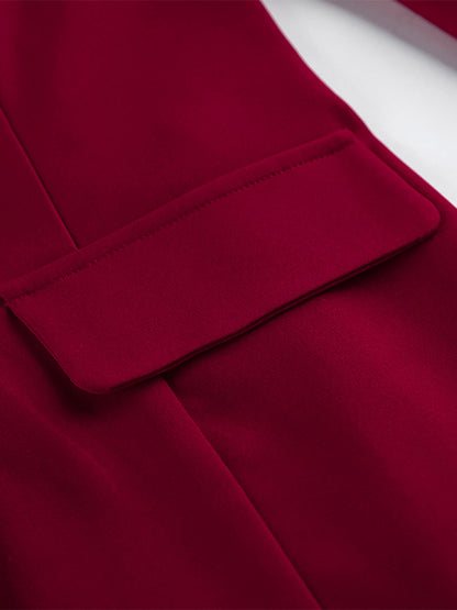 Classy Power Suit Women Office Set - Wine Red Chic Notch Lapel Gold Button Wide Leg Pants - Spring Business Party 2026