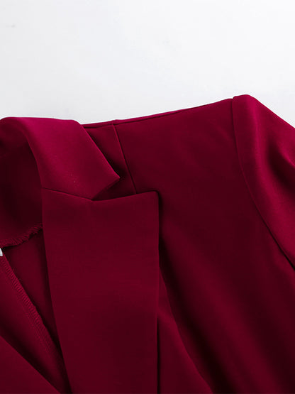 Classy Power Suit Women Office Set - Wine Red Chic Notch Lapel Gold Button Wide Leg Pants - Spring Business Party 2026