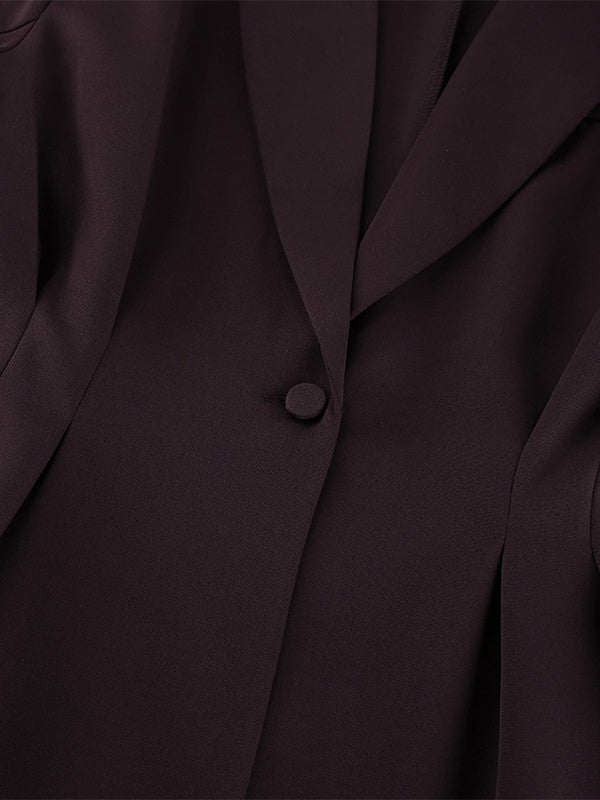 Deep Brown Peplum Blazer Suit For Women - Chic Pleated Waist Slim Fit Wide Leg Pants Set - Spring Office Lady Outfit 2026