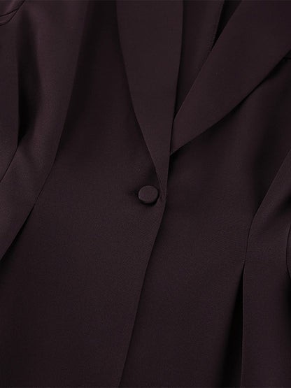 Deep Brown Peplum Blazer Suit For Women - Chic Pleated Waist Slim Fit Wide Leg Pants Set - Spring Office Lady Outfit 2026