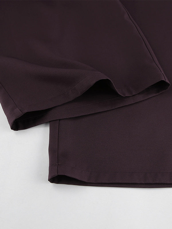 Deep Brown Peplum Blazer Suit For Women - Chic Pleated Waist Slim Fit Wide Leg Pants Set - Spring Office Lady Outfit 2026
