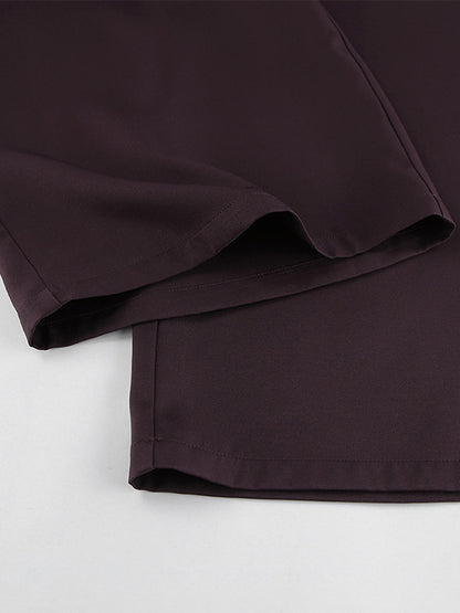 Deep Brown Peplum Blazer Suit For Women - Chic Pleated Waist Slim Fit Wide Leg Pants Set - Spring Office Lady Outfit 2026