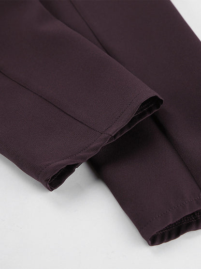 Deep Brown Peplum Blazer Suit For Women - Chic Pleated Waist Slim Fit Wide Leg Pants Set - Spring Office Lady Outfit 2026