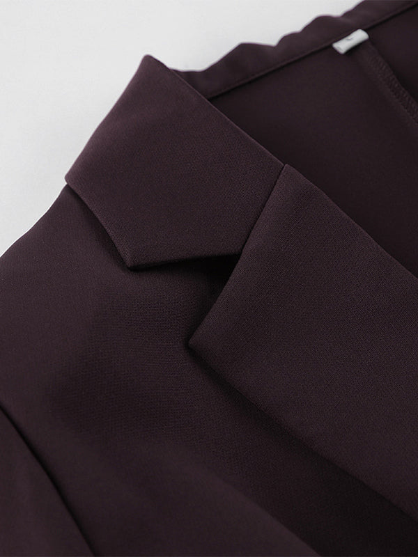 Deep Brown Peplum Blazer Suit For Women - Chic Pleated Waist Slim Fit Wide Leg Pants Set - Spring Office Lady Outfit 2026