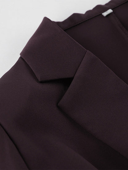 Deep Brown Peplum Blazer Suit For Women - Chic Pleated Waist Slim Fit Wide Leg Pants Set - Spring Office Lady Outfit 2026