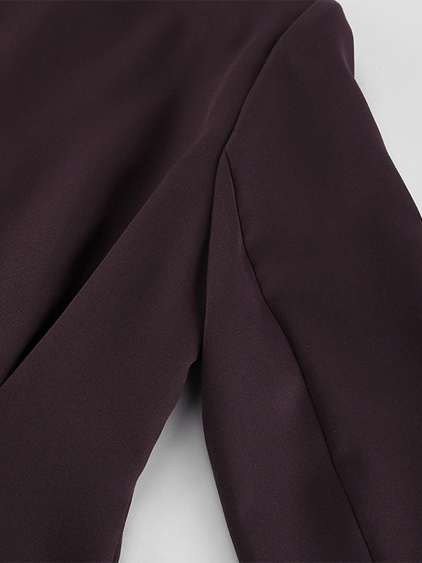 Deep Brown Peplum Blazer Suit For Women - Chic Pleated Waist Slim Fit Wide Leg Pants Set - Spring Office Lady Outfit 2026