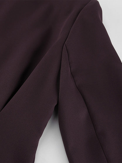 Deep Brown Peplum Blazer Suit For Women - Chic Pleated Waist Slim Fit Wide Leg Pants Set - Spring Office Lady Outfit 2026