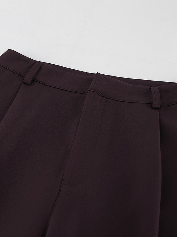 Deep Brown Peplum Blazer Suit For Women - Chic Pleated Waist Slim Fit Wide Leg Pants Set - Spring Office Lady Outfit 2026
