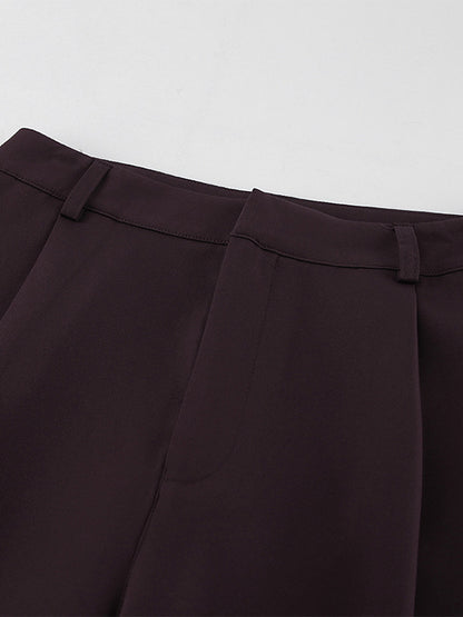 Deep Brown Peplum Blazer Suit For Women - Chic Pleated Waist Slim Fit Wide Leg Pants Set - Spring Office Lady Outfit 2026