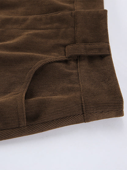 Brown Corduroy Women Mini Skirt - Retro High Waisted Slim Fit A-Line - Spring Casual Streetwear 2026