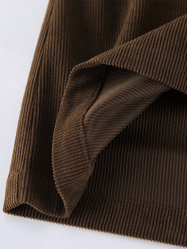 Brown Corduroy Women Mini Skirt - Retro High Waisted Slim Fit A-Line - Spring Casual Streetwear 2026