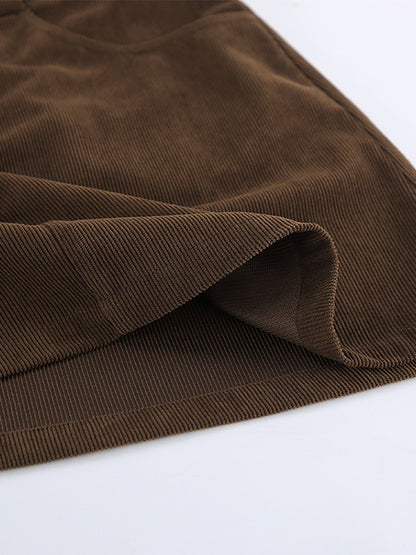 Brown Corduroy Women Mini Skirt - Retro High Waisted Slim Fit A-Line - Spring Casual Streetwear 2026