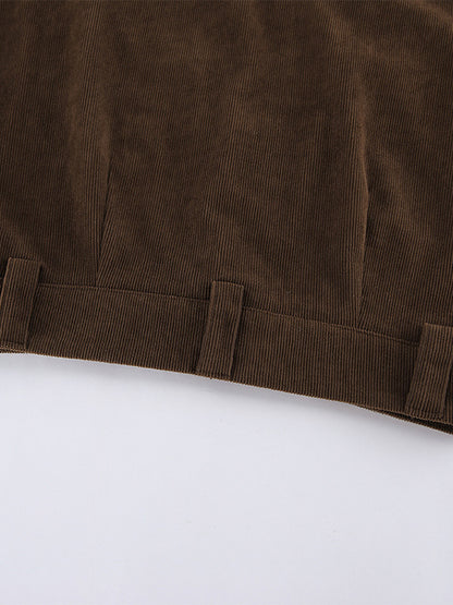 Brown Corduroy Women Mini Skirt - Retro High Waisted Slim Fit A-Line - Spring Casual Streetwear 2026