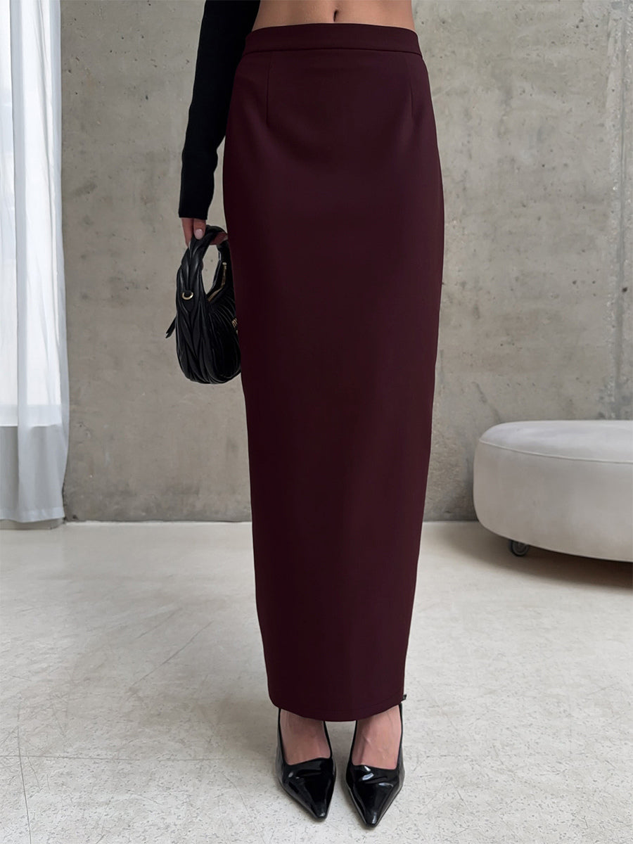 Back Slit Women Maxi Skirt - Elegant High Waist Straight Column - Quiet Luxury Office Wear 2026