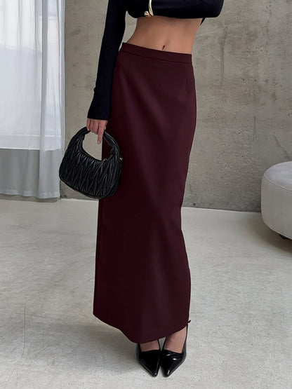 Back Slit Women Maxi Skirt - Elegant High Waist Straight Column - Quiet Luxury Office Wear 2026
