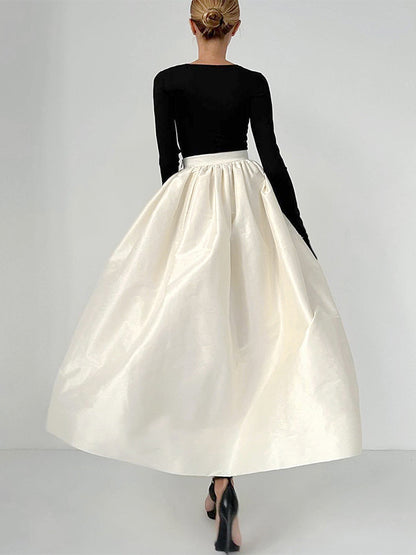 Satin High Waist Women Maxi Skirt - Elegant Pleated Full Swing - Royal Core Wedding Guest Party Skirt 2026