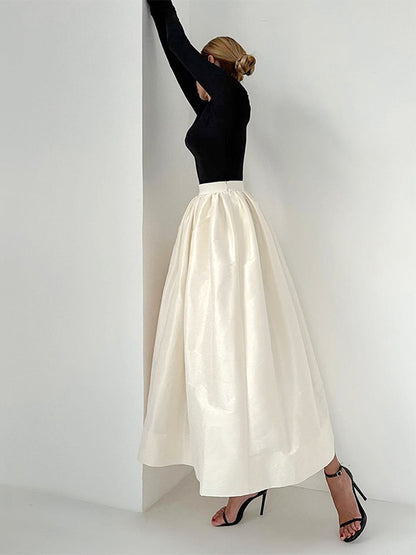 Satin High Waist Women Maxi Skirt - Elegant Pleated Full Swing - Royal Core Wedding Guest Party Skirt 2026