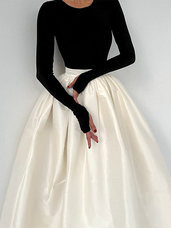 Satin High Waist Women Maxi Skirt - Elegant Pleated Full Swing - Royal Core Wedding Guest Party Skirt 2026