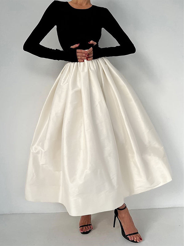 Satin High Waist Women Maxi Skirt - Elegant Pleated Full Swing - Royal Core Wedding Guest Party Skirt 2026
