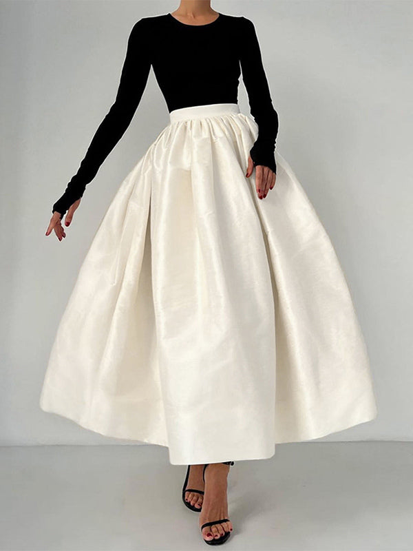 Satin High Waist Women Maxi Skirt - Elegant Pleated Full Swing - Royal Core Wedding Guest Party Skirt 2026