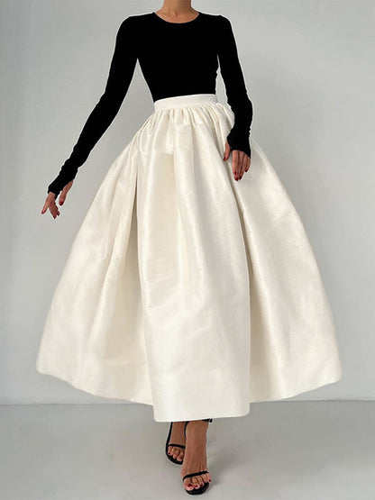 Satin High Waist Women Maxi Skirt - Elegant Pleated Full Swing - Royal Core Wedding Guest Party Skirt 2026