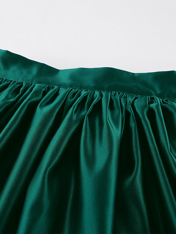 Satin High Waist Women Maxi Skirt - Elegant Pleated Full Swing - Royal Core Wedding Guest Party Skirt 2026