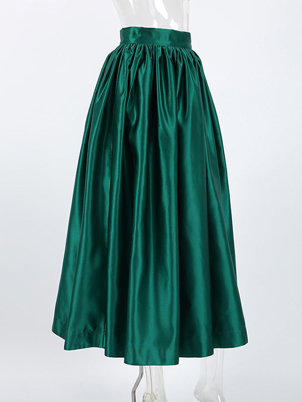 Satin High Waist Women Maxi Skirt - Elegant Pleated Full Swing - Royal Core Wedding Guest Party Skirt 2026