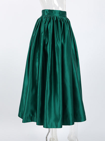 Satin High Waist Women Maxi Skirt - Elegant Pleated Full Swing - Royal Core Wedding Guest Party Skirt 2026