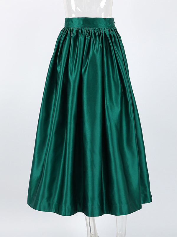 Satin High Waist Women Maxi Skirt - Elegant Pleated Full Swing - Royal Core Wedding Guest Party Skirt 2026