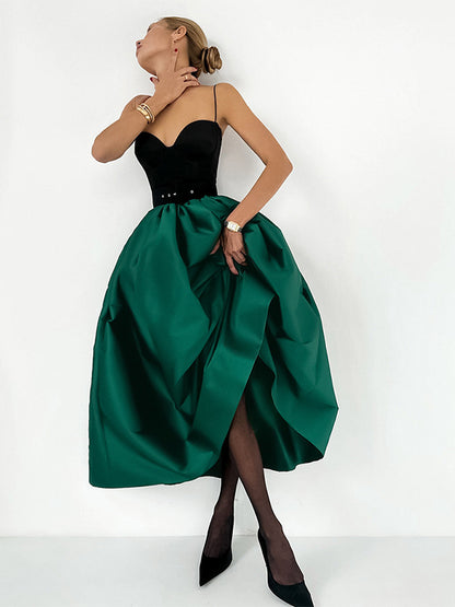 Satin High Waist Women Maxi Skirt - Elegant Pleated Full Swing - Royal Core Wedding Guest Party Skirt 2026