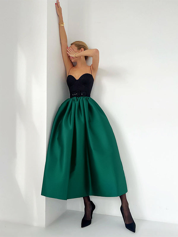 Satin High Waist Women Maxi Skirt - Elegant Pleated Full Swing - Royal Core Wedding Guest Party Skirt 2026