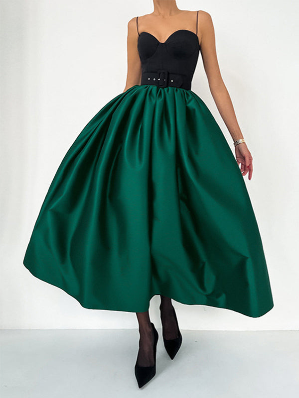 Satin High Waist Women Maxi Skirt - Elegant Pleated Full Swing - Royal Core Wedding Guest Party Skirt 2026
