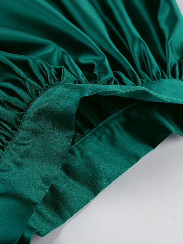 Satin High Waist Women Maxi Skirt - Elegant Pleated Full Swing - Royal Core Wedding Guest Party Skirt 2026