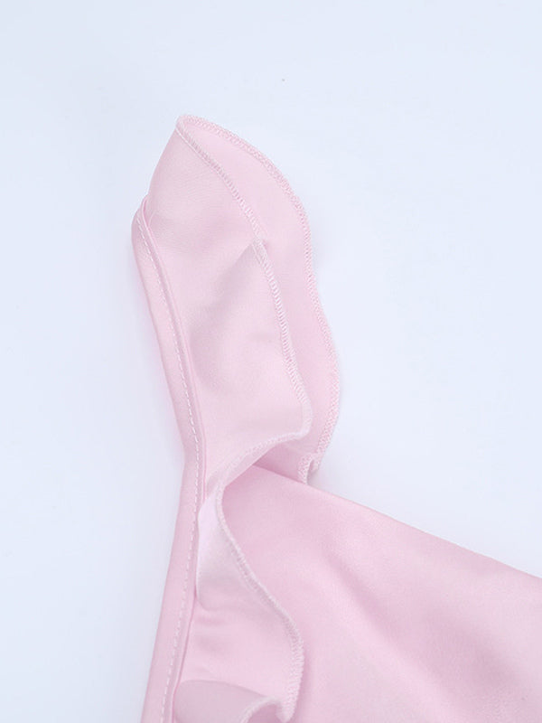 Baby Pink Women Maxi Dress - Elegant Ruffle V-Neck Tie Front Slip - Coquette Aesthetic Summer Vacation Beach Dress 2026