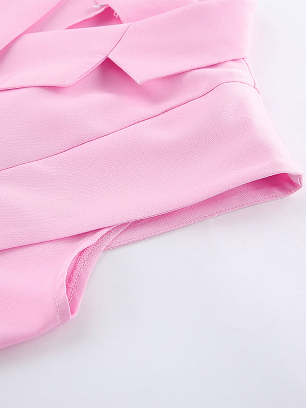 Sleeveless Blazer Set For Women Business Casual - Pink Chic Double Breasted Tailored Cut - 2026 Summer Work Outfit