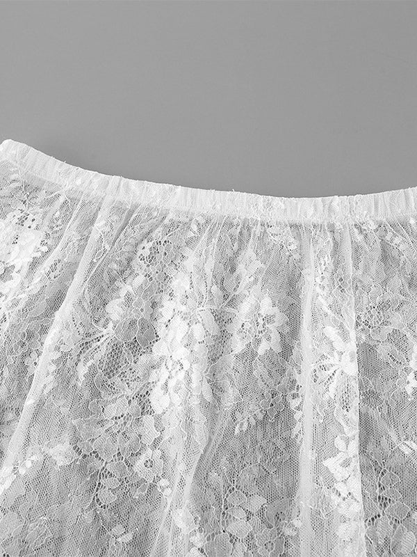 Strapless Top & Lace Maxi Skirt Women's Two Piece Set - Elegant Slim Fit Floral Lace - Summer Party Club Night Wear 2026