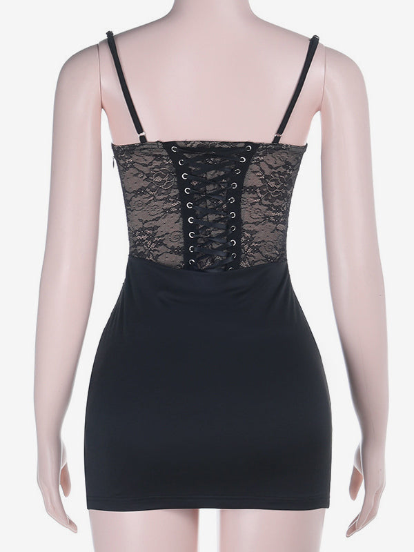 Black Lace Corset Women Mini Dress - Sexy Backless Lace Up Bodycon - Coquette Aesthetic Summer Party Night Club Wear 2026