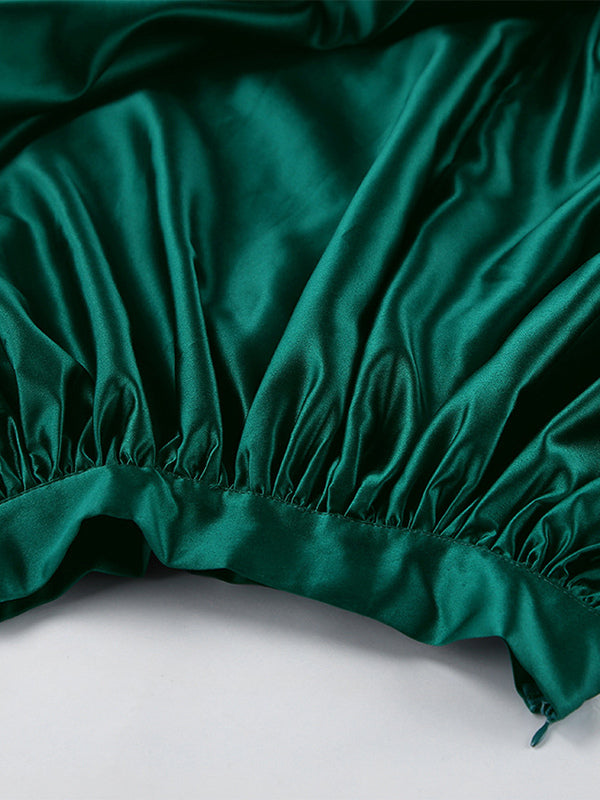 Satin High Waist Women Maxi Skirt - Elegant Pleated Full Swing - Royal Core Wedding Guest Party Skirt 2026