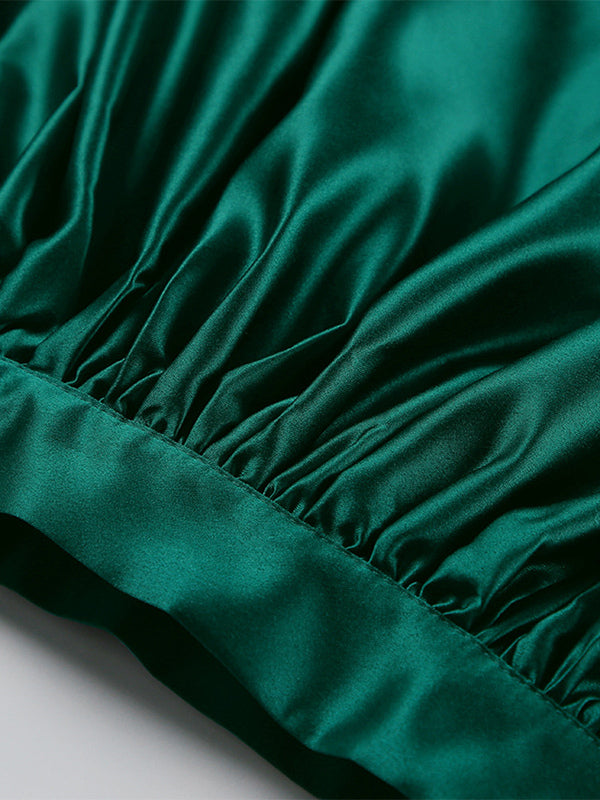 Satin High Waist Women Maxi Skirt - Elegant Pleated Full Swing - Royal Core Wedding Guest Party Skirt 2026