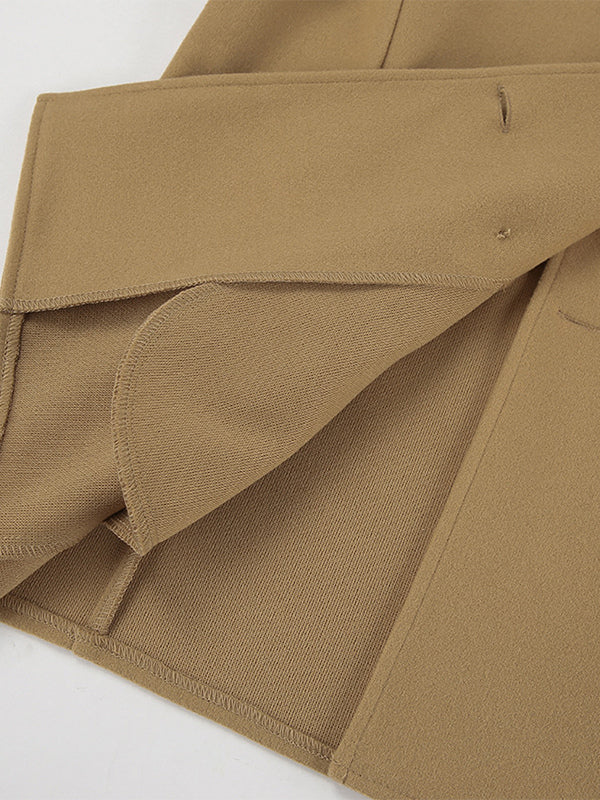 Camel Double Breasted Women Pea Coat - Minimalist Notch Lapel Boxy Fit - Quiet Luxury Spring Streetwear 2026